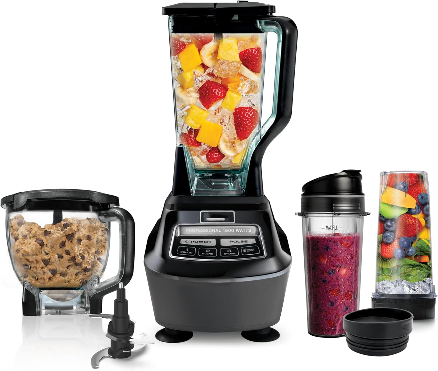 BL770 Mega Kitchen System, 1500W, 4 Functions for Smoothies, Processing, Dough, Drinks & More, with 72 Blender Pitcher, 64 Processor Bowl, (2) 16-oz. to-Go, with 2 Nutri Cups + Lids