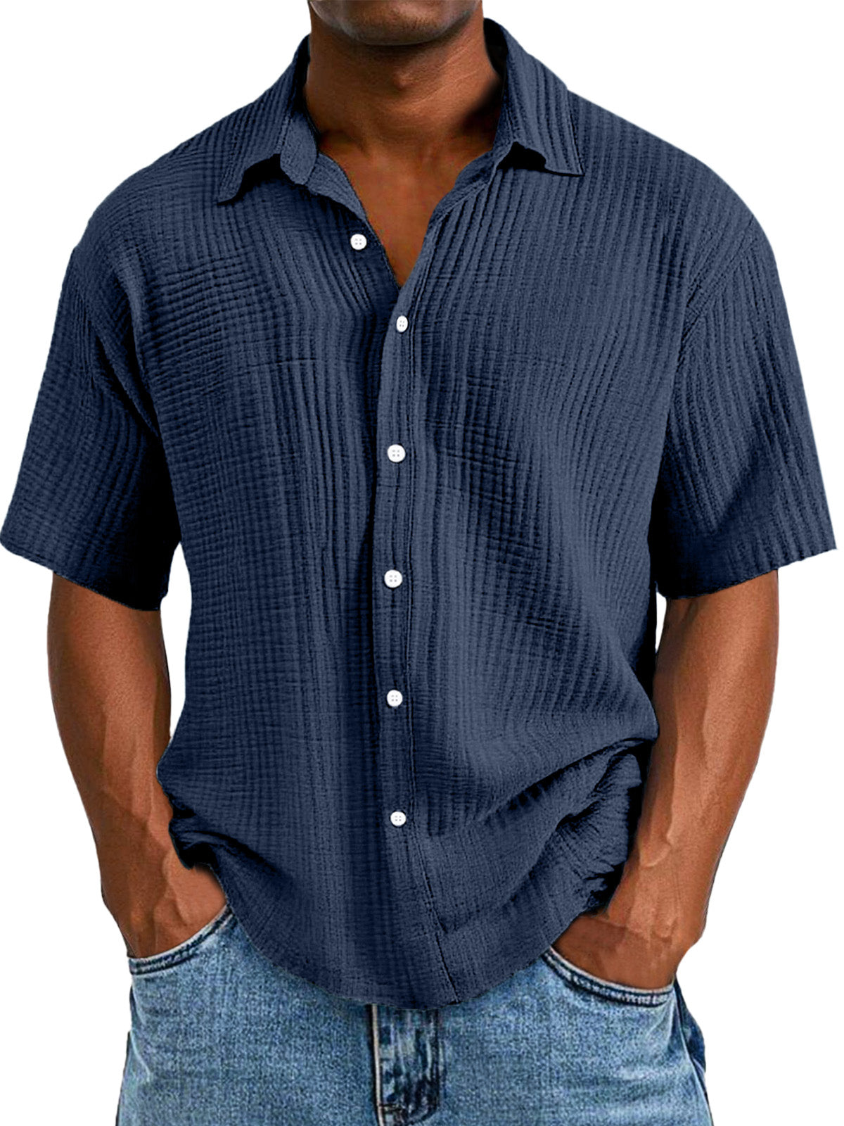 Clearance Sale🔥Men's Casual Loose And Comfortable Textured Short-sleeved Shirt