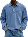 Men's Stylish Vintage Distressed Pocket Lapel Long-sleeved Polo Shirt