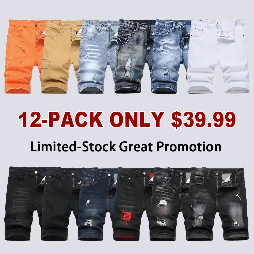 🔥Spring Fresh Sale 🎁Men's Ripped Denim Shorts, Stretch, Distressed Street Style